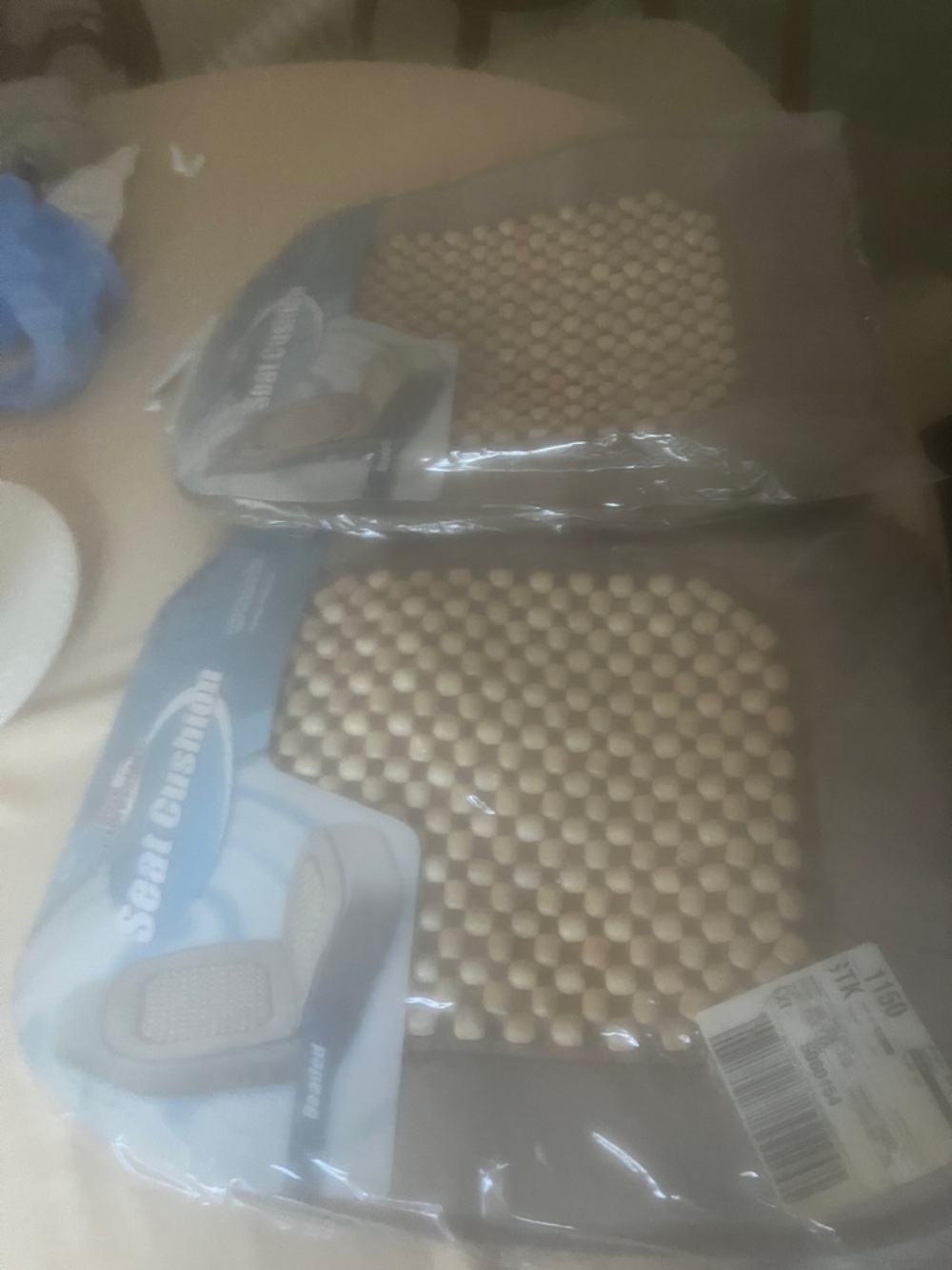 Beige Wooden Bead Car Seat Cushion - Pair
